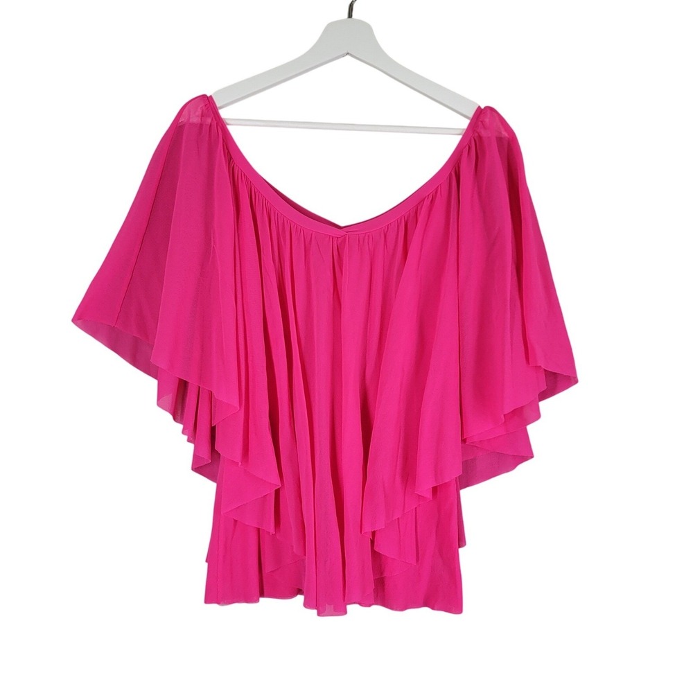Cache Mesh Blouse Women Medium Pink Flutter Sleeve Drape Layer Fairy Y2K‎
